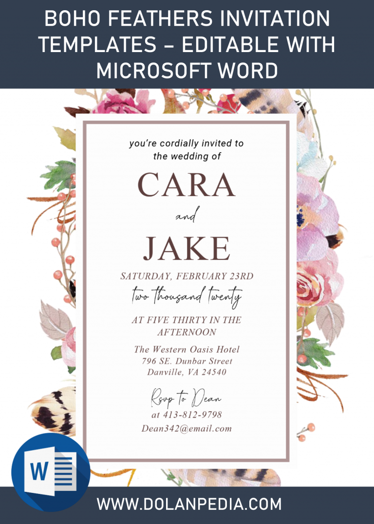 Boho Feathers Invitation Templates – Editable With Microsoft Word