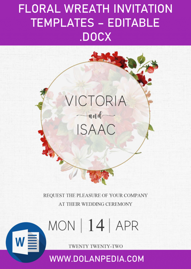 Floral Wreath Invitation Templates – Editable .Docx
