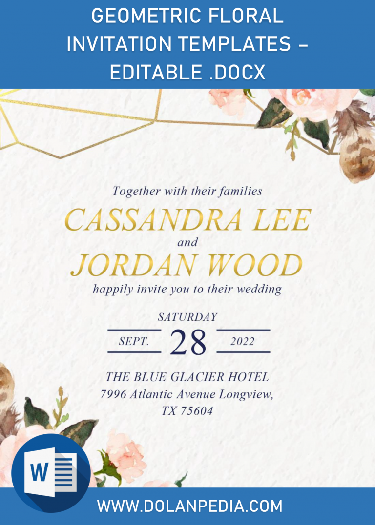 Geometric Floral Invitation Templates – Editable .Docx