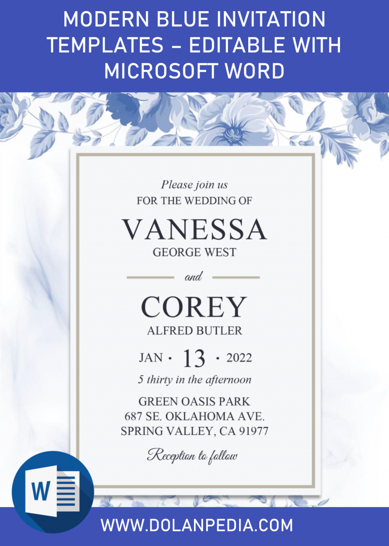 Modern Blue Invitation Templates – Editable With Microsoft Word