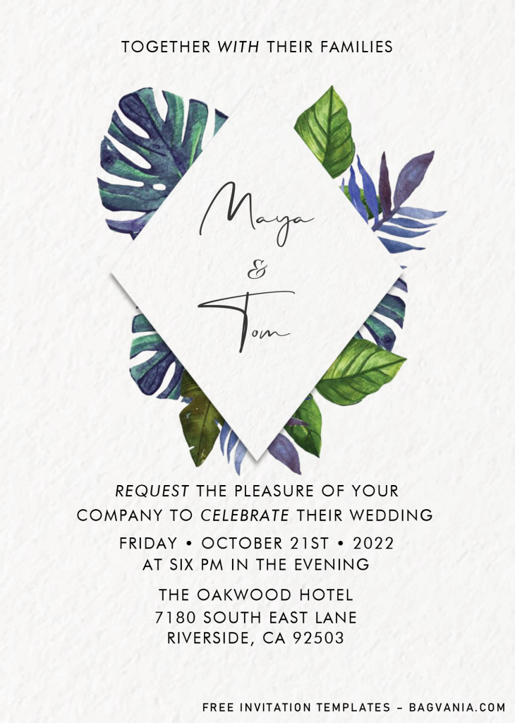 Classy Tropical Invitation Templates - Editable .Docx and has rhombus shaped text box