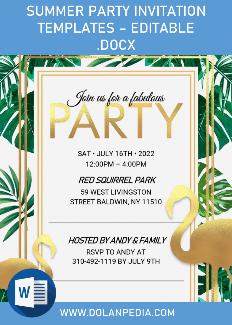 Summer Party Invitation Templates – Editable .Docx