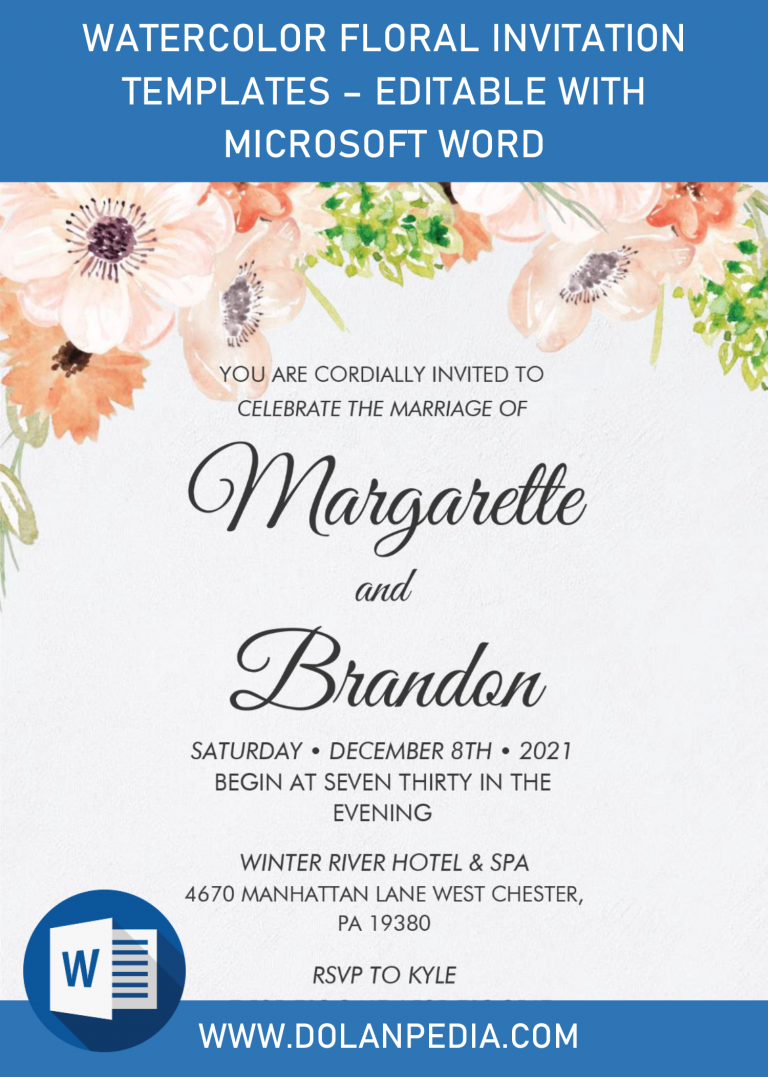 Watercolor Floral Invitation Templates - Editable With MS Word