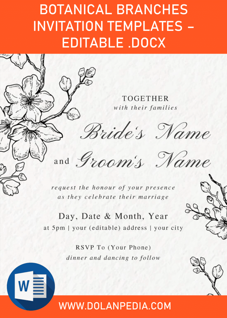Botanical Branches Invitation Templates – Editable .Docx