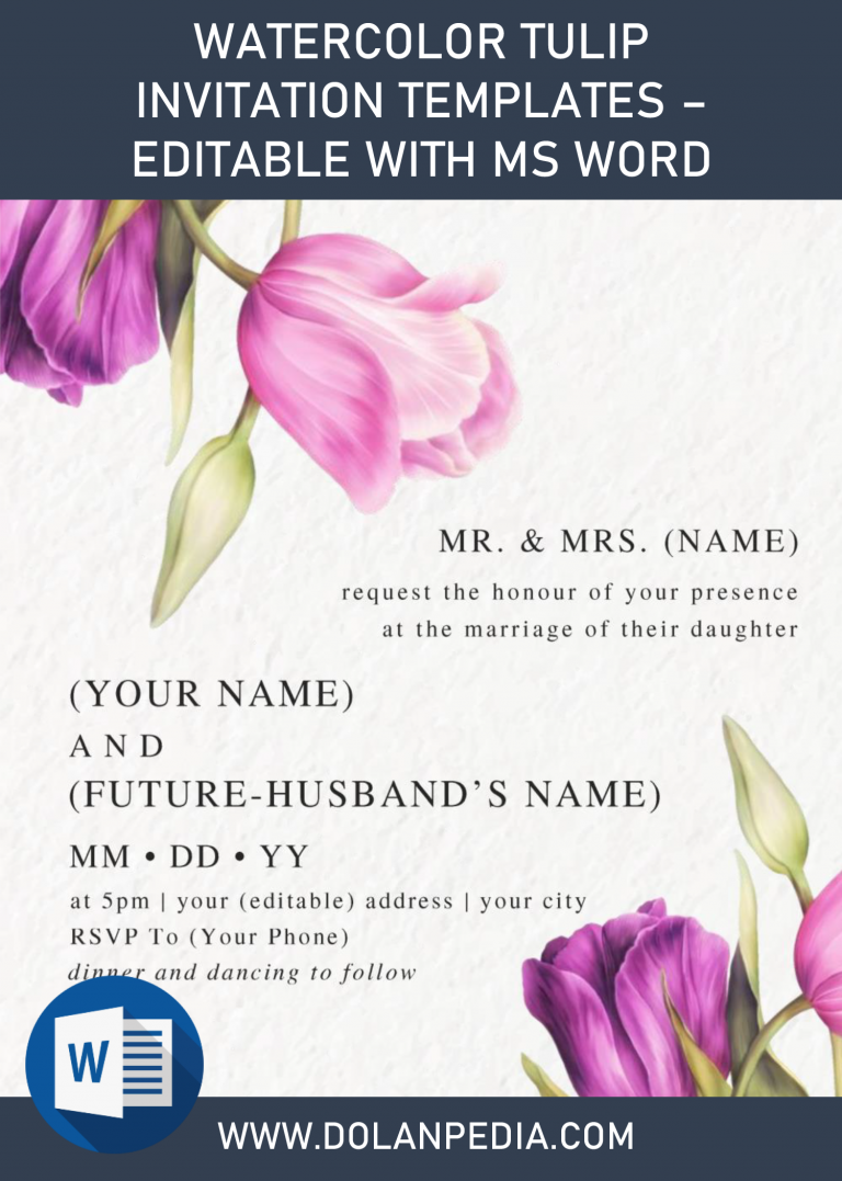 Watercolor Tulips Invitation Templates – Editable With MS Word