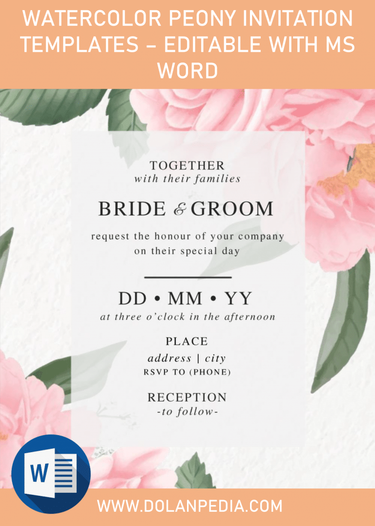 Watercolor Peony Invitation Templates – Editable With MS Word