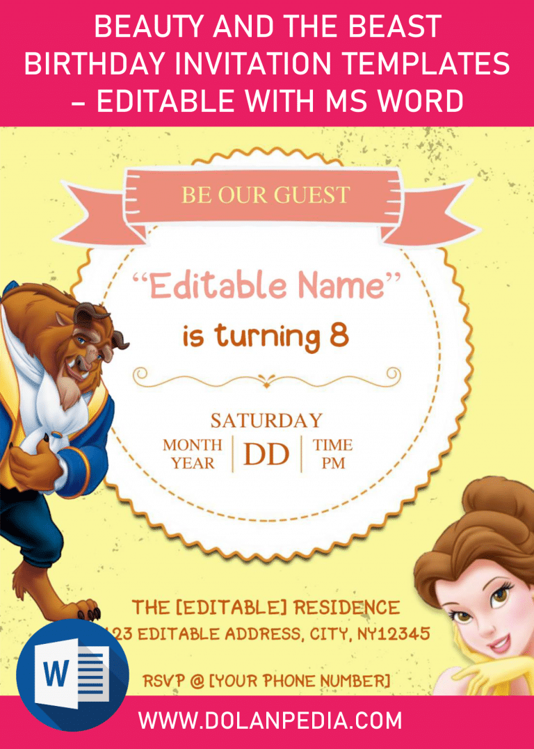 Beauty And The Beast Birthday Invitation Templates – Editable With MS Word