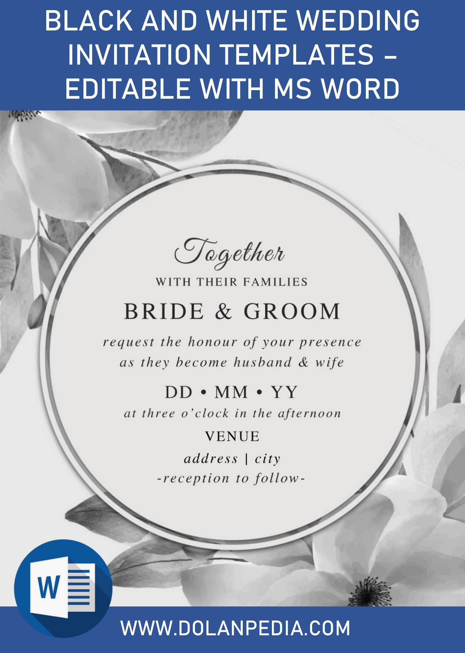 Black And White Wedding Invitation Templates - Editable With MS Word