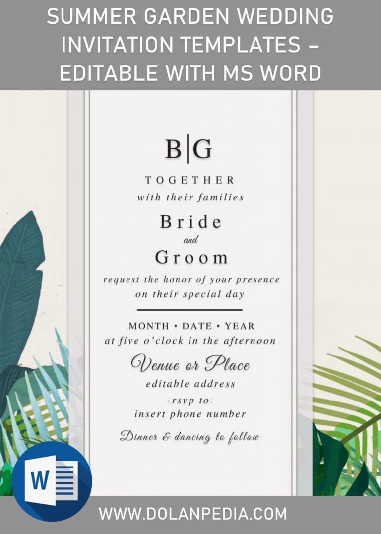 Summer Garden Wedding Invitation Templates - Editable With MS Word and has