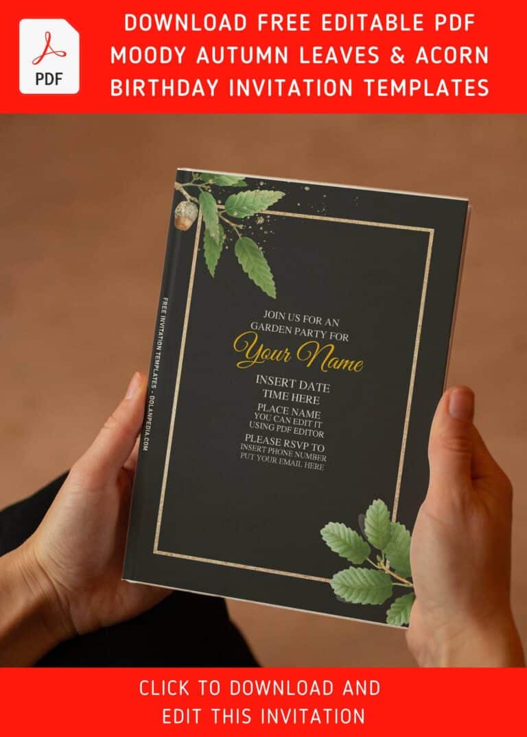 (Free Editable PDF) Moody Fall Greenery Oak Leaves Invitation Templates