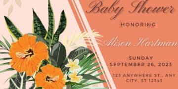 Blank Simple Hibiscus Baby Shower Invitation Templates