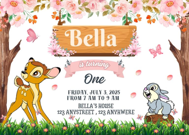 ( FREE ) Spring Party With Bambi Birthday Invitation Templates