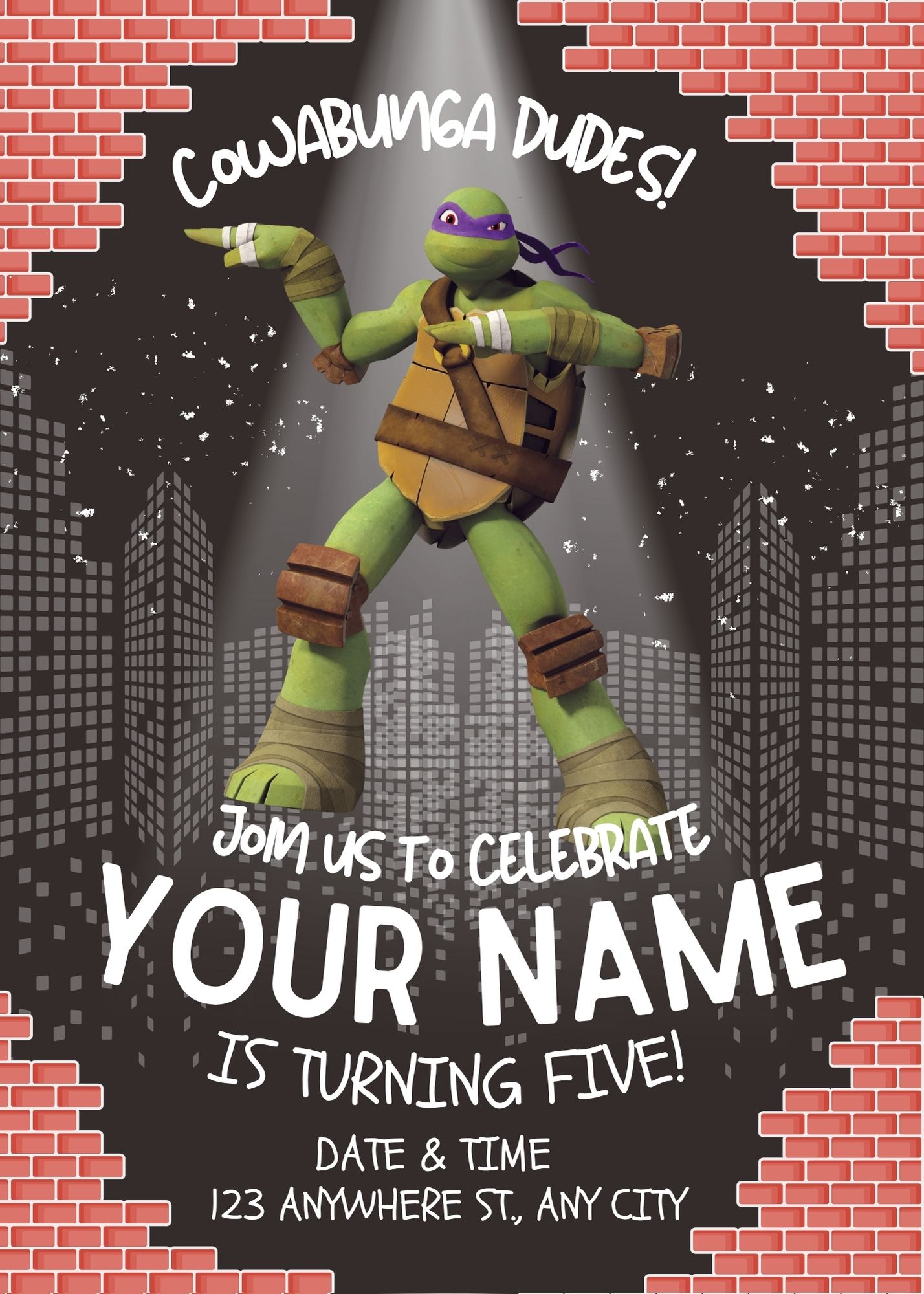 ( FREE Editable Canva ) Teenage Mutant Ninja Turtle Birthday Invitation Templates