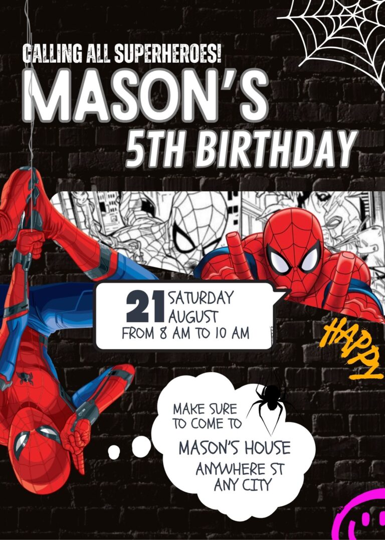 ( FREE Editable Canva ) Amazing Spiderman Birthday Invitation Templates
