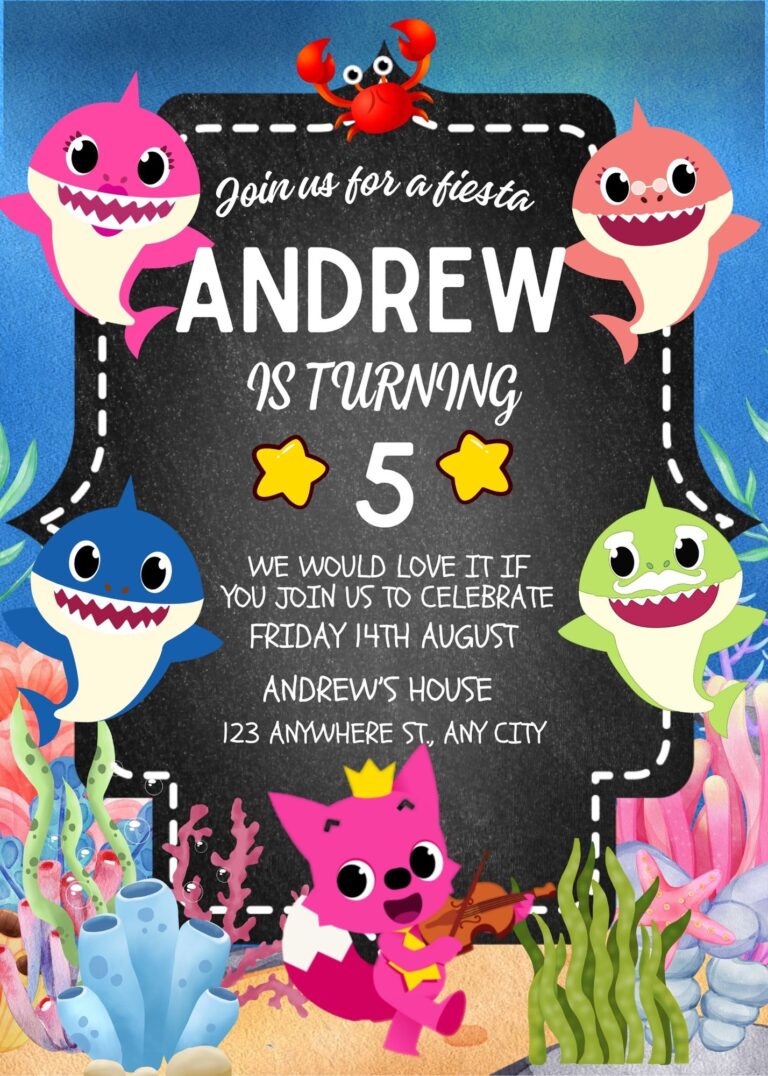 ( FREE Editable Canva ) Pinkfong Baby Shark Birthday Invitation Templates