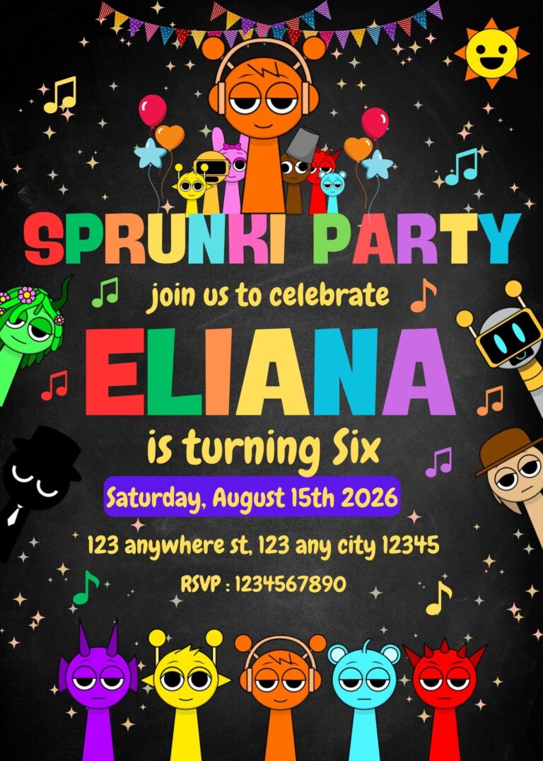 ( FREE Editable Canva ) Sprunki Party Birthday Invitation Templates
