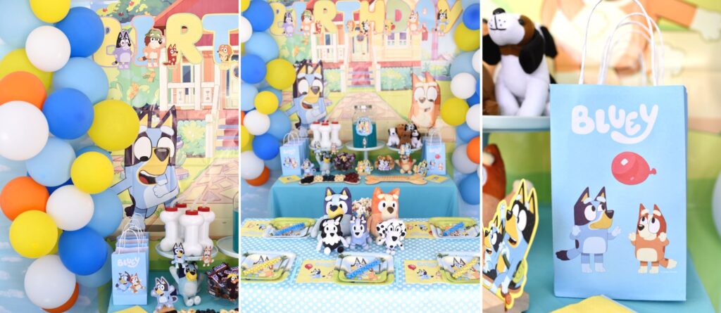 colorful bluey themed party decor