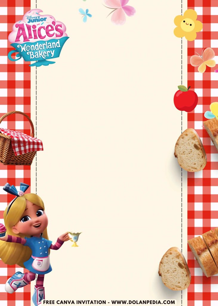 Free and Editable Alice in Wonderland Bakery Party Invitation Templates Made in Canva. Customize Online for free