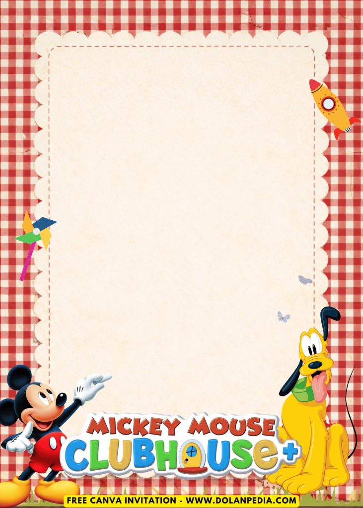 Free and Editable Lovely Disney Mickey Mouse Clubhouse Invitation Templates Made in Canva. Customize Online for free