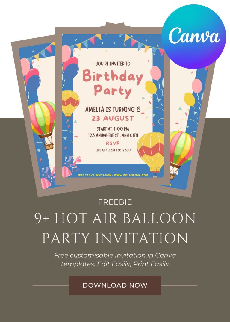 Free and Editable Fun Day Hot Air Balloon Adventure Invitation Templates Made in Canva. Customize Online for free