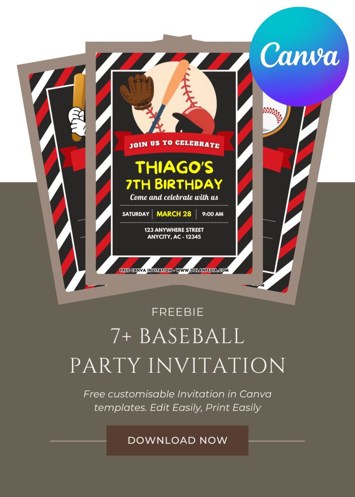 Free and Editable Epic Baseball Birthday Invitation Templates Made in Canva. Customize Online for free