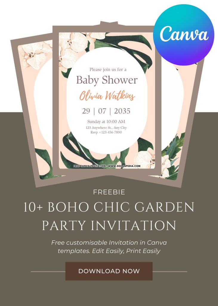 Free and Editable Beautiful Boho Chic Greenery Invitation Templates Made in Canva. Customize Online for free