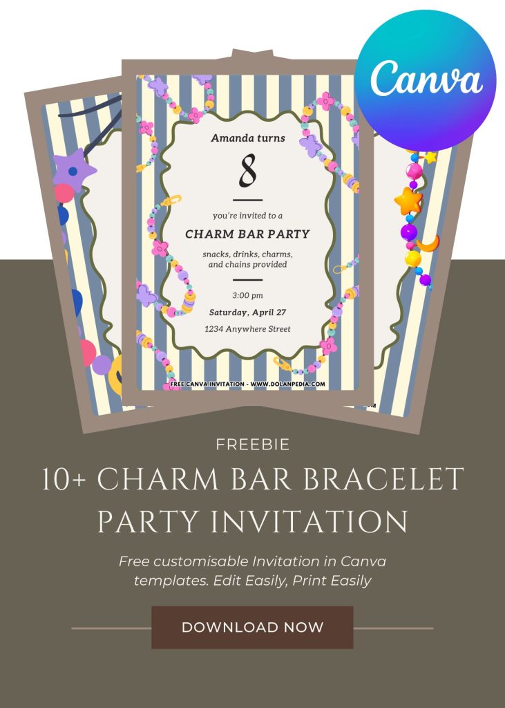 Free and Editable Cute Charm Bar Girl Party Invitation Templates Made in Canva. Customize Online for free
