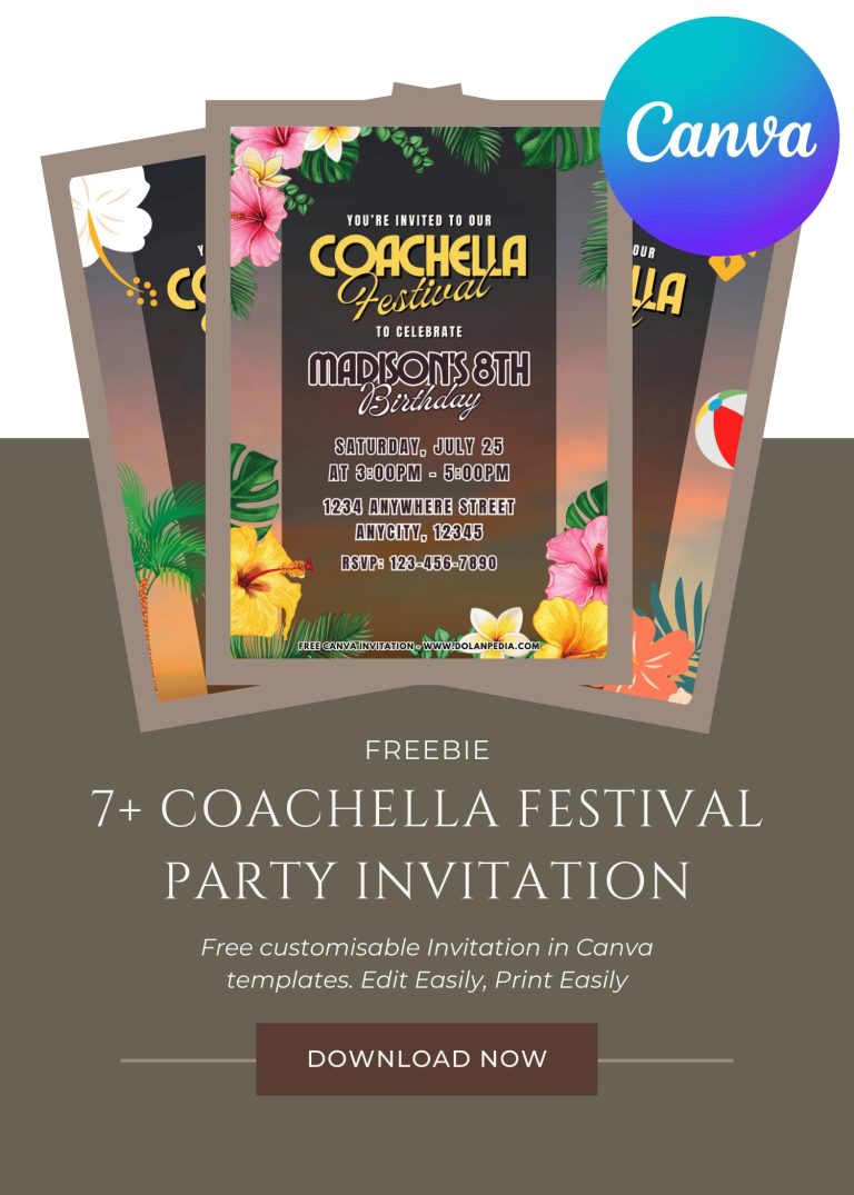 Free and Editable Cute Coachella Kids Party Invitation Templates Made in Canva. Customize Online for free