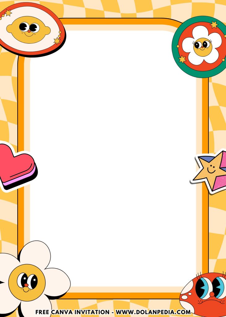 Free and Editable Pastel Pink Heart and Star Groovy 70s Style Party Invitation Templates Made in Canva. Customize Online for free