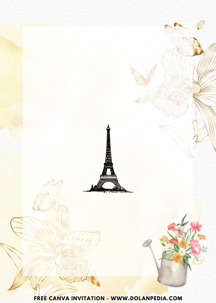Free and Editable Watercolor Floral Paris Party Invitation Templates Made in Canva. Customize Online for free