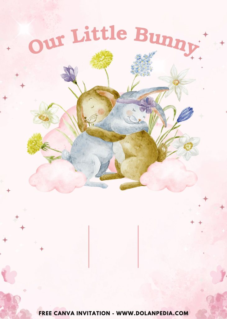 Free and Editable Watercolor Bunny in the Garden 1st Birthday Invitation Templates Made in Canva. Customize Online for free