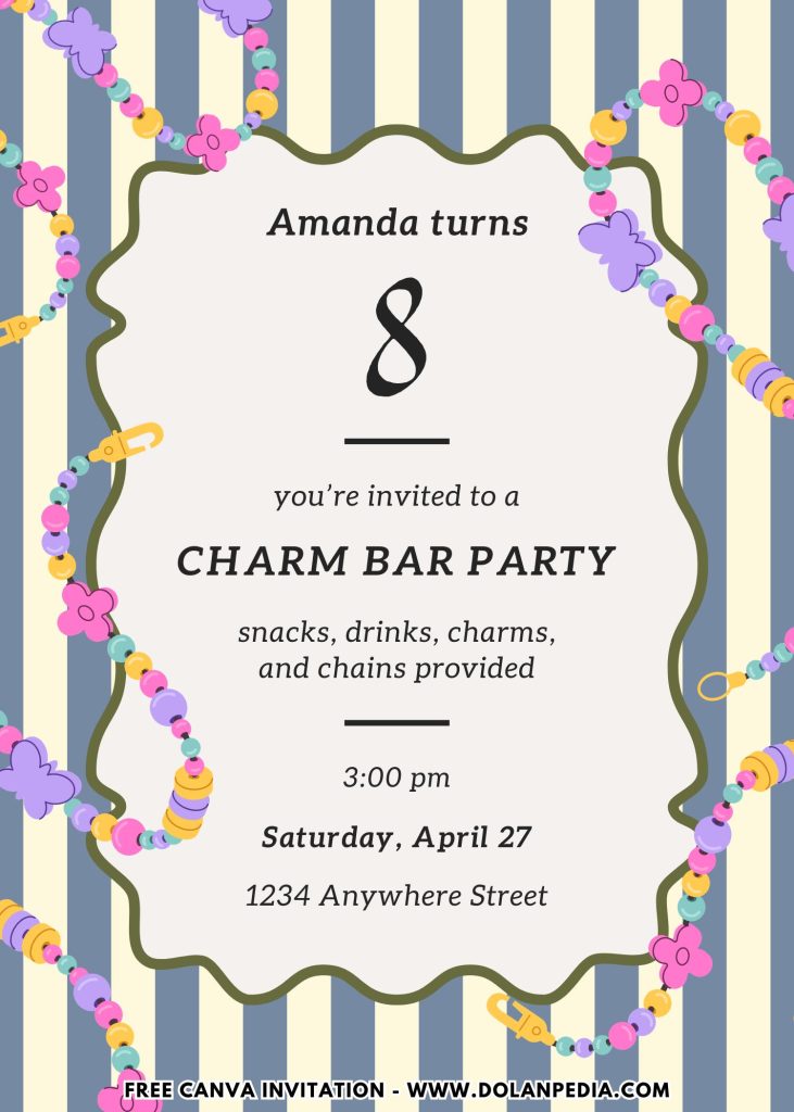 Free and Editable Charm Bar Girl Party Invitation Templates Made in Canva. Customize Online for free