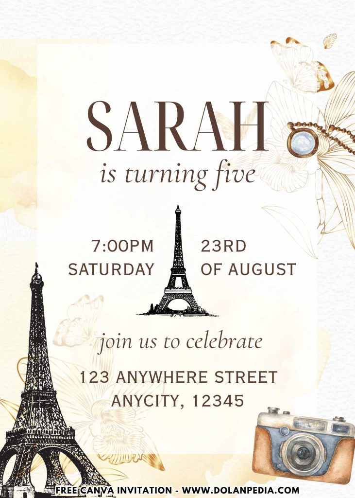 Free and Editable Chic Paris Party Invitation Templates Made in Canva. Customize Online for free
