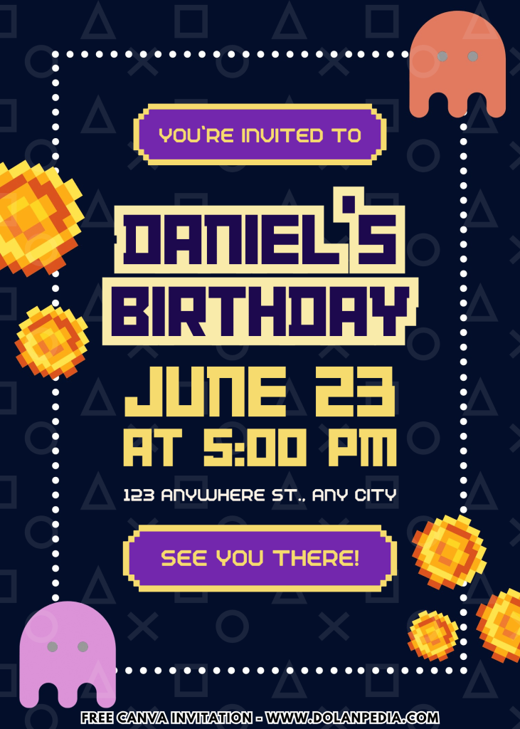 Free and Editable Neon Gamer Party Invitation Templates Made in Canva. Customize Online for free