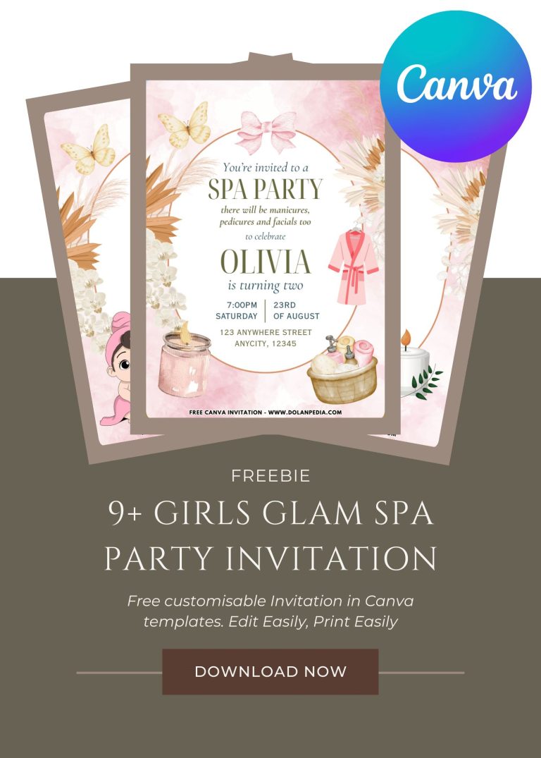Free and Editable Chic Boho Garden Spa Party Invitation Templates Made in Canva. Customize Online for free