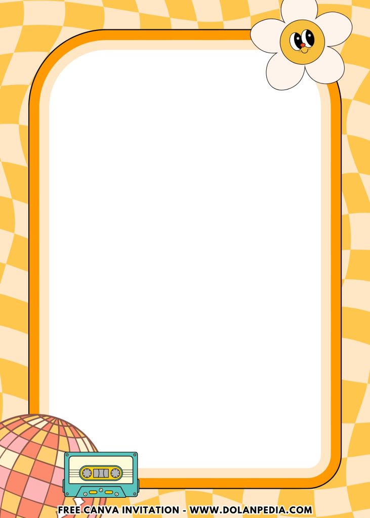 Free and Editable Adorable Groovy 70s Style Party Invitation Templates Made in Canva. Customize Online for free