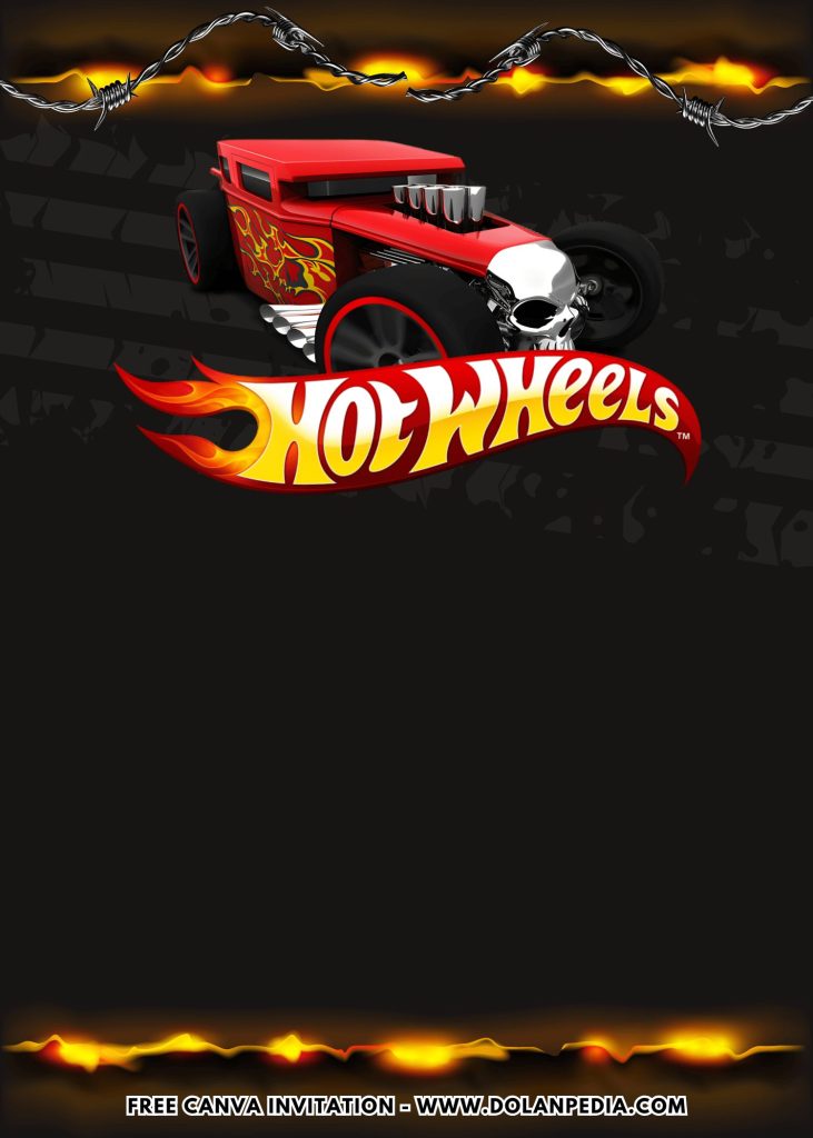 Free and Editable Red Bone Shaker Hot Wheels Birthday Invitation Templates Made in Canva. Customize Online for free