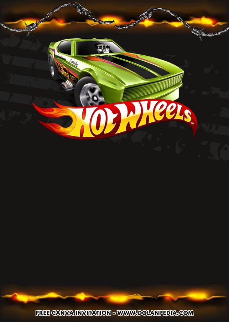 Free and Editable Green Camaro Hot Wheels Birthday Invitation Templates Made in Canva. Customize Online for free
