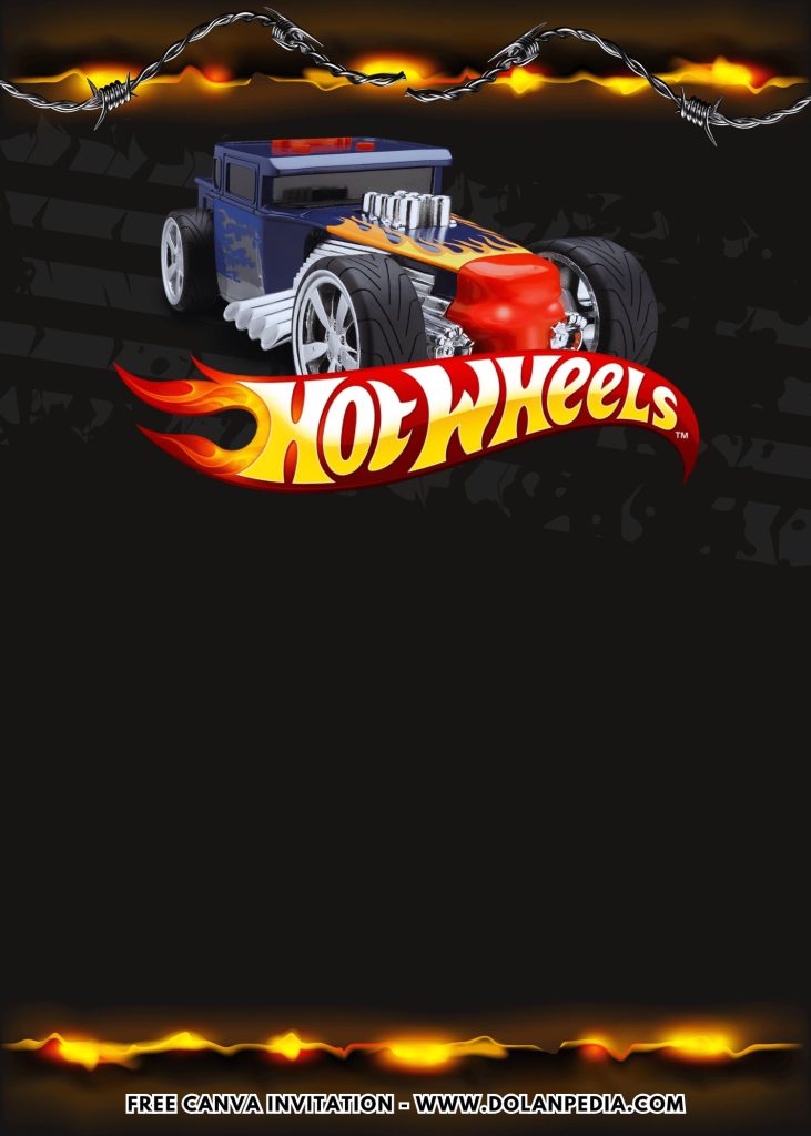 Free and Editable Bone Shaker Hot Wheels Birthday Invitation Templates Made in Canva. Customize Online for free