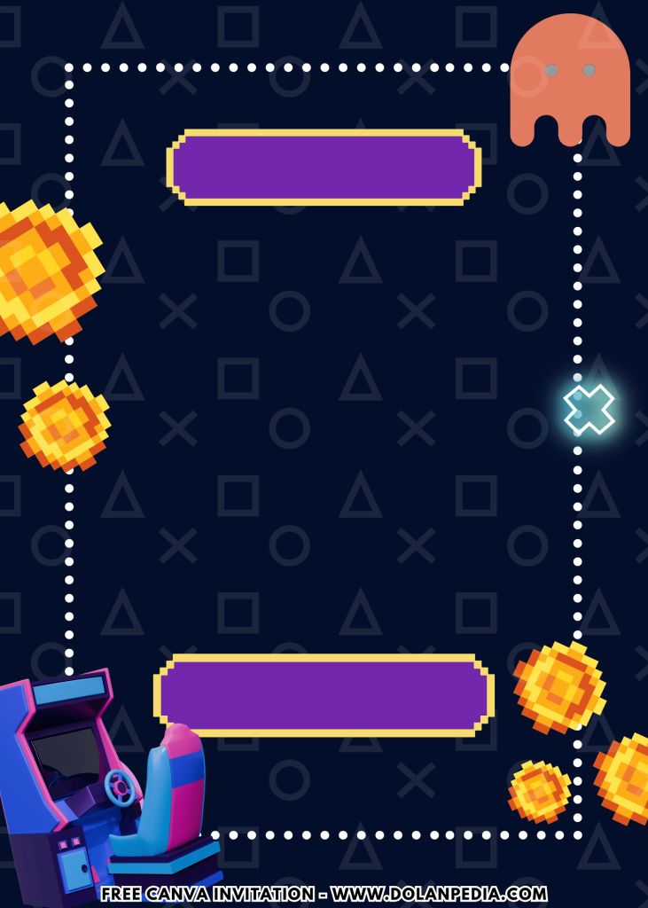 Free and Editable Neon Arcade Machine Gamer Party Invitation Templates Made in Canva. Customize Online for free