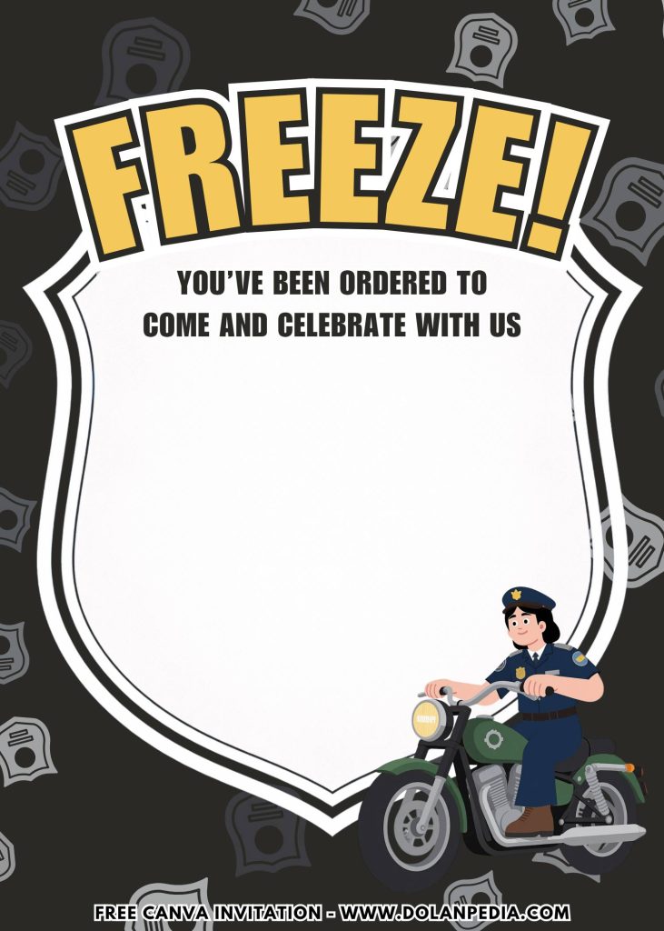 Free and Editable Police on a bike Birthday Invitation Templates Made in Canva. Customize Online for free