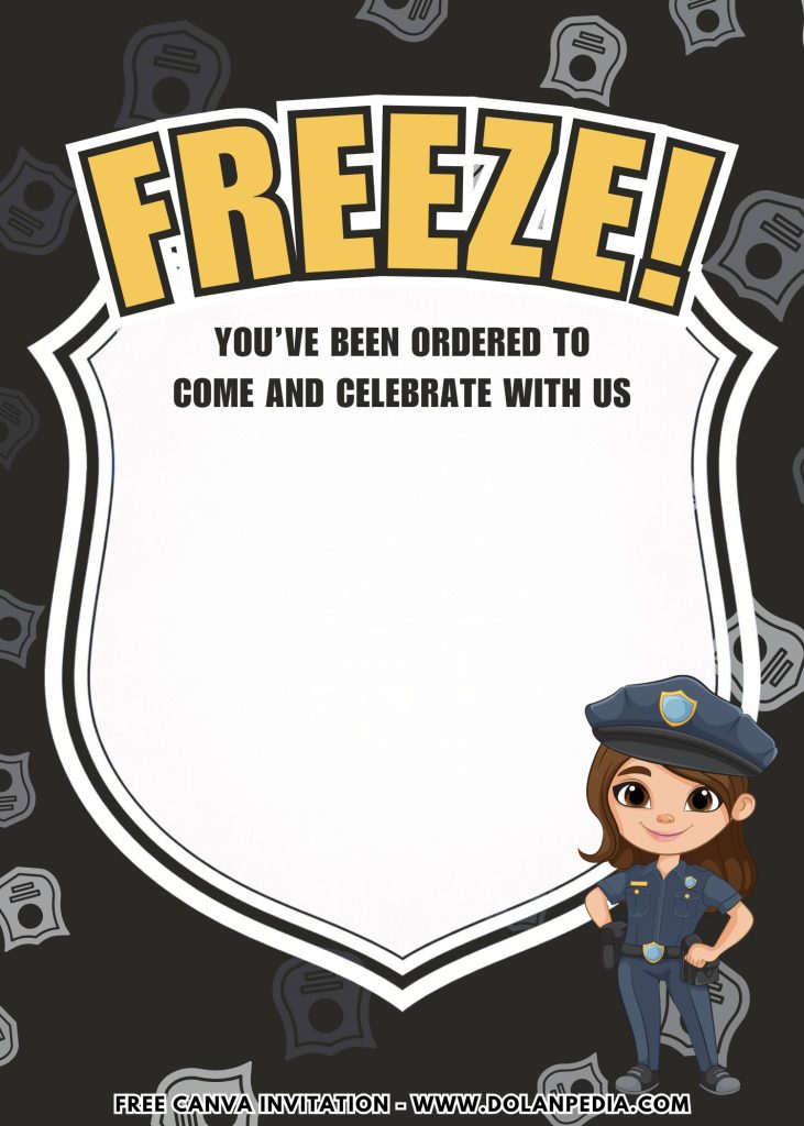 Free and Editable Police Girl Birthday Invitation Templates Made in Canva. Customize Online for free