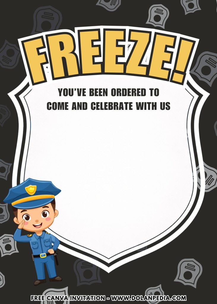 Free and Editable Chibi Police Birthday Invitation Templates Made in Canva. Customize Online for free