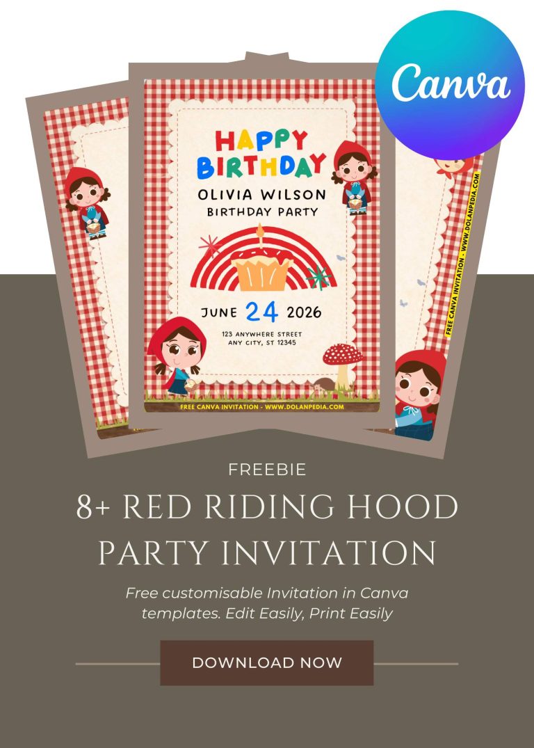 Free and Editable Adorable Little Red Riding Hood Invitation Templates Made in Canva. Customize Online for free