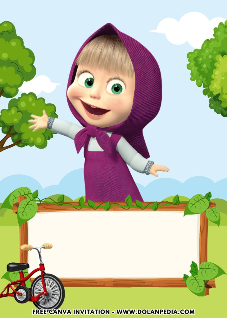 Free and Editable Forest Masha and the Bear Birthday Invitation Templates Made in Canva. Customize Online for free