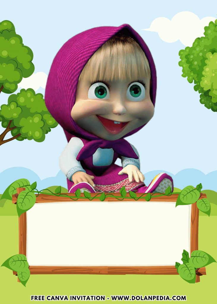 Free and Editable Lovely Masha and the Bear Birthday Invitation Templates Made in Canva. Customize Online for free