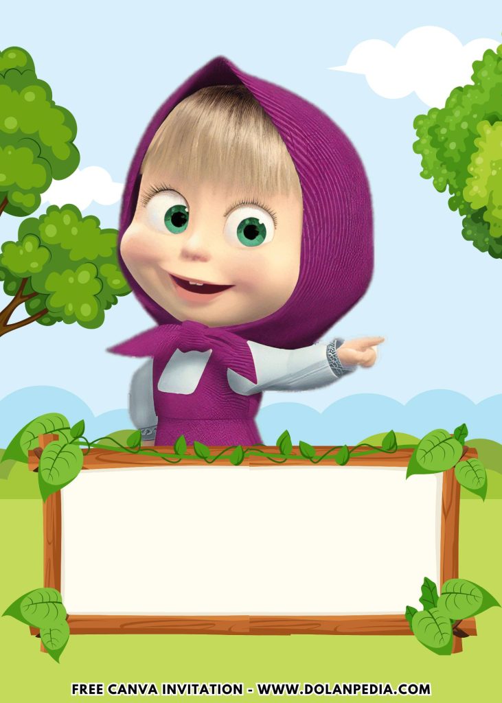 Free and Editable Masha and the Bear Girls Birthday Invitation Templates Made in Canva. Customize Online for free