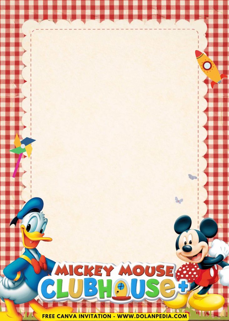 Free and Editable Happy Disney Junior Mickey And Friends Invitation Templates Made in Canva. Customize Online for free