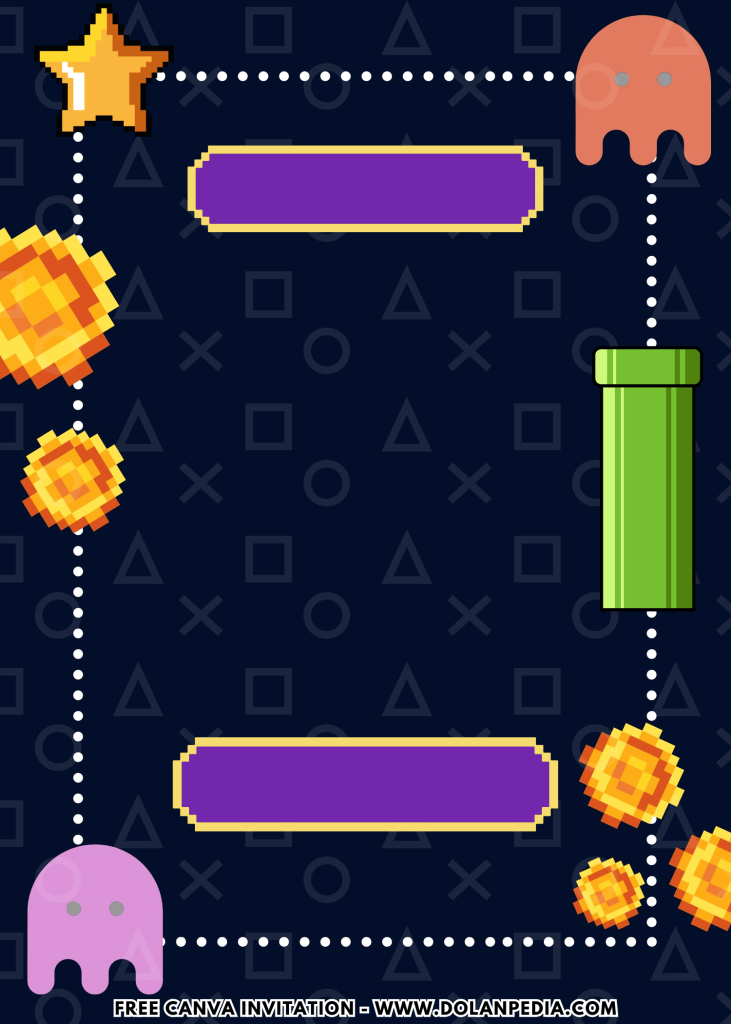 Free and Editable Pixelated Neon Gamer Party Invitation Templates Made in Canva. Customize Online for free