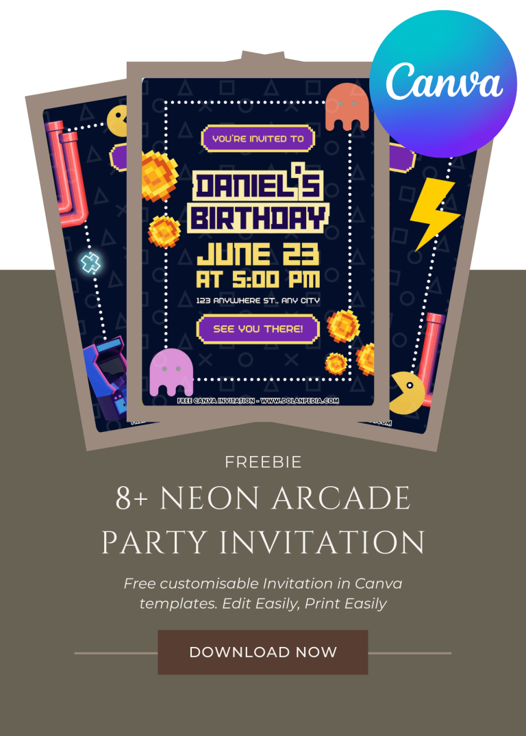 Free and Editable Awesome Neon Gamer Party Invitation Templates Made in Canva. Customize Online for free
